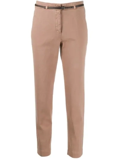 Peserico Belted Slim-fit Trousers In Neutrals