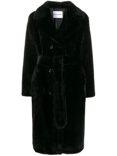 Stand Studio Faux Fur Trench Coat In Black