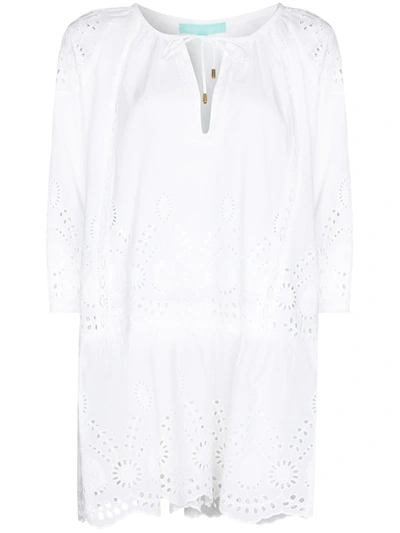 Melissa Odabash Ashley Eyelet Detail Cotton Cover-up Tunic In White