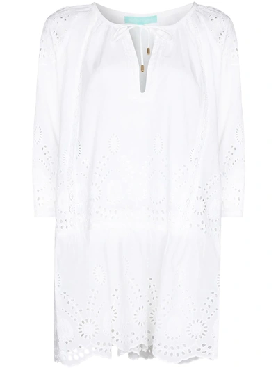 Melissa Odabash Ashley Eyelet Detail Cotton Cover-up Tunic In White Fan