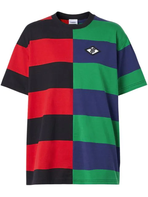 Burberry Carrick Embroidered Logo Rugby Stripe Tee In Multicolour 