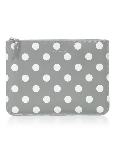 Comme Des Garçons Wallet Large Dots Printed Leather Line In Grey