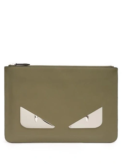 Fendi Bag Bugs Leather Pouch In Khaki