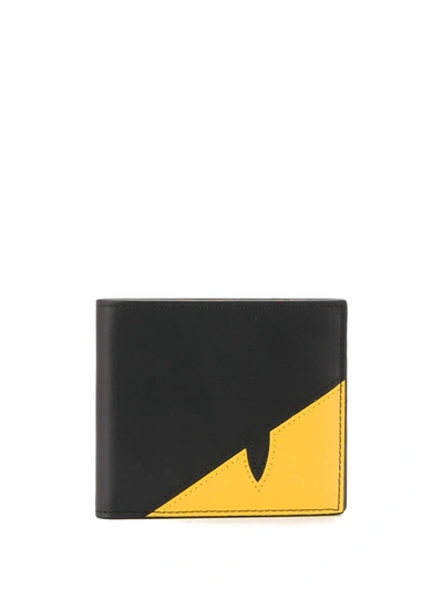 Fendi Corner Bugs Leather Wallet In Black,yellow