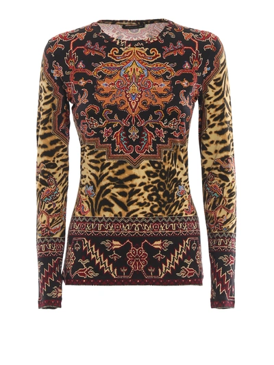 Etro Floral And Leo Print Long Sleeve T-shirt In Multicolour