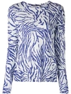 Proenza Schouler Long Sleeve Tissue Jersey T-shirt In Pale Blue/cobalt Animal