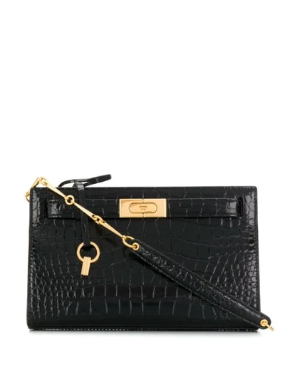 Tory Burch Lee Radziwill Embossed Clutch In Black