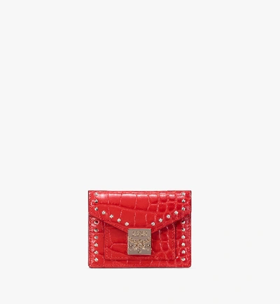 Mcm Patricia Three-fold Wallet In Embossed Crocodile In Red | Ruby Red