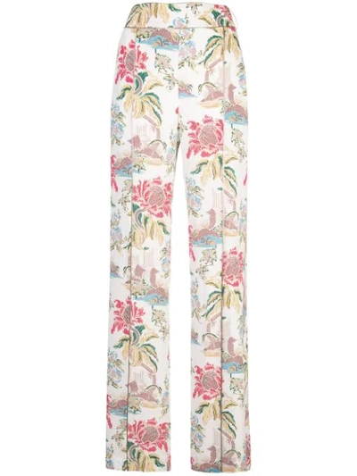 Peter Pilotto Floral-print Wide-leg Trousers In White
