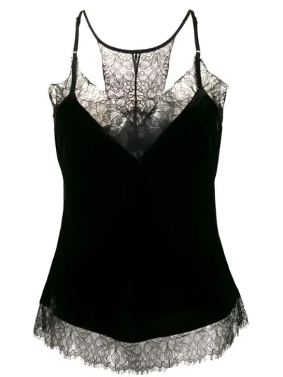 Gold Hawk Lace Trim Velvet Camisole In Black