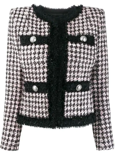 Balmain Tweed Houndstooth Jacket In Black