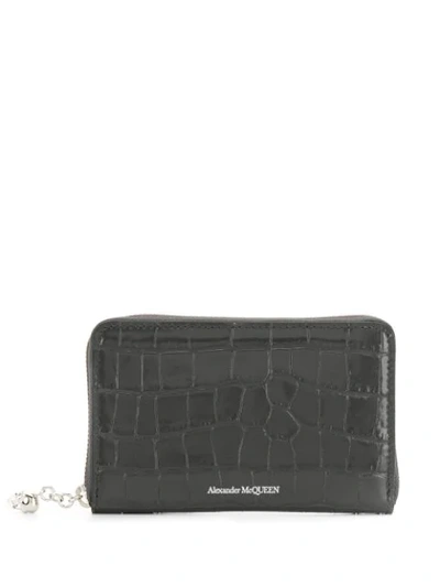 Alexander Mcqueen Croc-effect Wallet In Grey