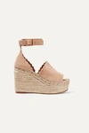 Chloé Lauren Scalloped Suede Espadrille Wedge Sandals In Beige