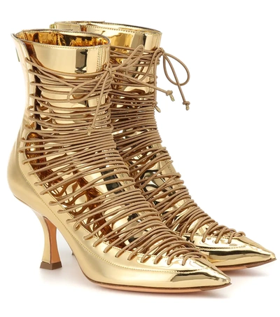 Y/project Lace-up Metallic Leather Ankle Boots In Gold