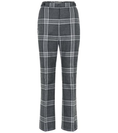 Marni Cropped Checked Wool Flared Trousers In Gray