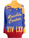 Moschino Short Intarsia Knitted Dress In Blue
