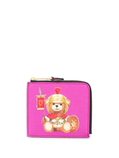 Moschino Roman Teddy Bear Zipped Wallet In Pink