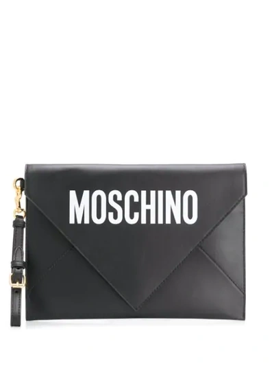 Moschino Logo Print Clutch Bag In Black