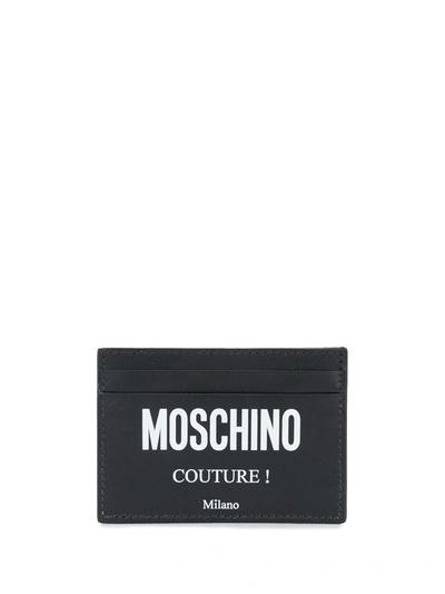 Moschino Logo Leather Card Case In Black