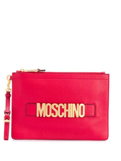 Moschino Logo Plaque Clutch Bag In Rot