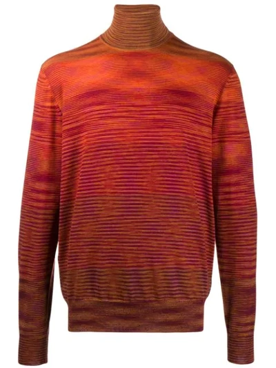 Missoni Signature Stripe Turtleneck Sweater In S201b Orange Multi
