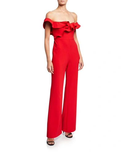 Likely Miller Ruffle-trim Off-the-shoulder Jumpsuit In Scarlet