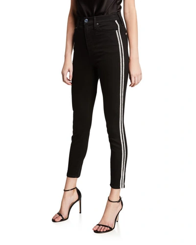 Alice And Olivia Good High-rise Ankle Jeans With Crystal Stripes In Night Fever