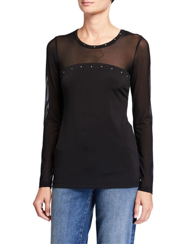 Anatomie Buddha Lux Mesh Long-sleeve Top With Stud Detail In Black