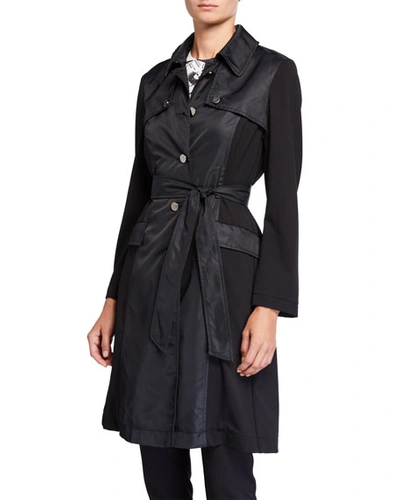 Anatomie Mary Water Resistant Belted Trench Coat W/ Tartan Plaid Trim In Black