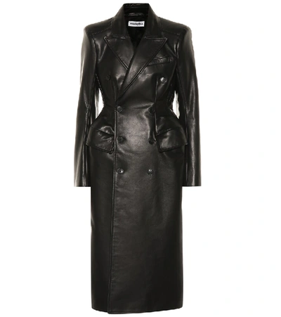 Balenciaga Double-breasted Hourglass Leather Coat In Black