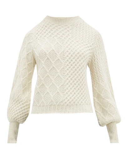 Frame Balloon-sleeve Aran-knit Wool-blend Sweater In White