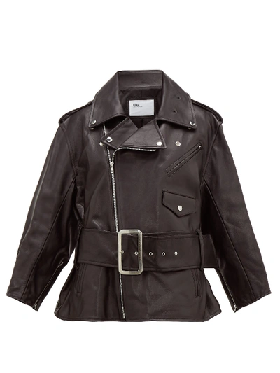 Toga Belted Leather Biker Jacket In Black