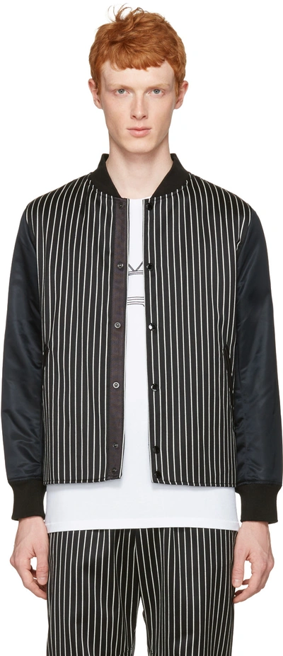 Rag & Bone Irving Striped Bomber Jacket With Leather Sleeves