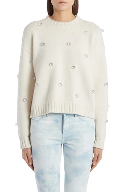 Alanui Below Zero Drop Shoulder Studded Cashmere & Wool Sweater In Lapponia White