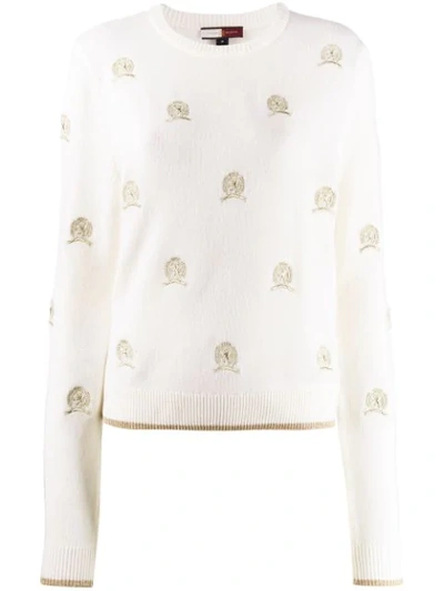 Tommy Hilfiger Crest Critter Embroidered Wool & Cashmere Sweater In Yah Bianco