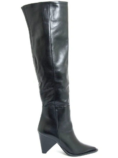 Aldo Castagna Black Leather Desi High Boots In Nero