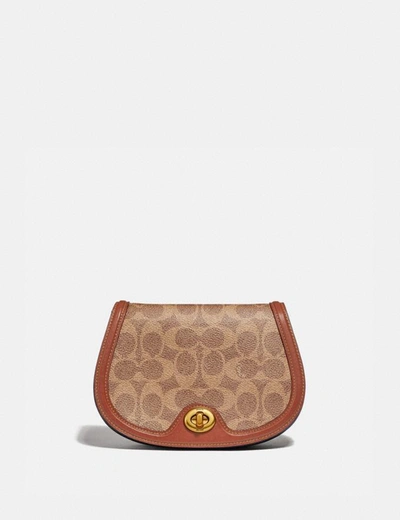 Coach Saddle Belt Bag In Colorblock Signature Canvas In Beige In Brass/tan Penny Multi