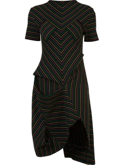 Jw Anderson Woman Asymmetric Striped Cotton Dress Black