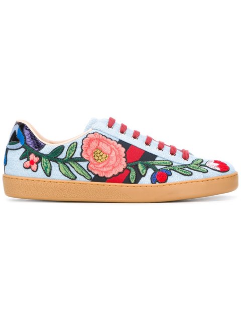 gucci flower embroidered sneakers