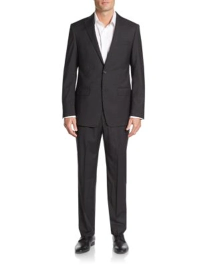 Michael Kors Regular-fit Tonal Check Wool Suit In Black