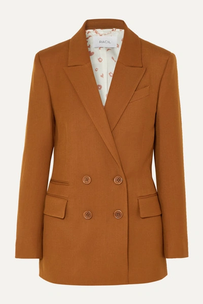 Racil Archie Drill Wool Double Breasted Blazer In Light Brown