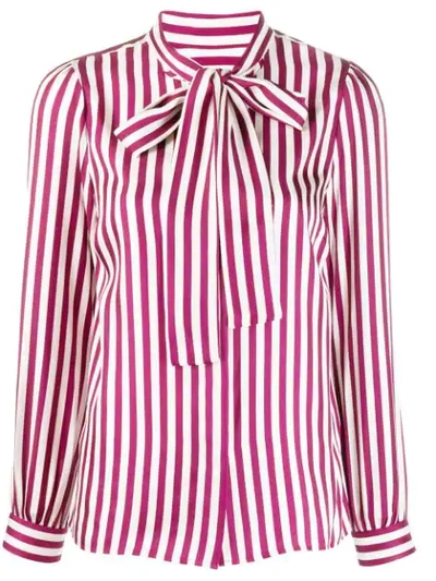 Michael Michael Kors Michael Kors White And Purple Striped Shirt With Bow In Plum
