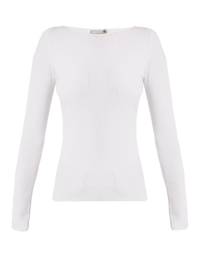 Vince Crewneck Long-sleeve Ribbed Pullover Sweater In White