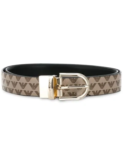 Emporio Armani Logo Print Belt In Neutrals