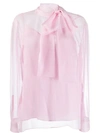 Valentino Sheer Pussy Bow Blouse In Pink