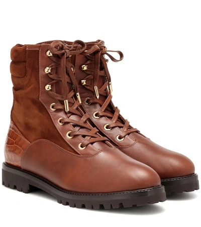 Aquazzura Shearling-lined Leather And Suede Ankle Boots In Tan