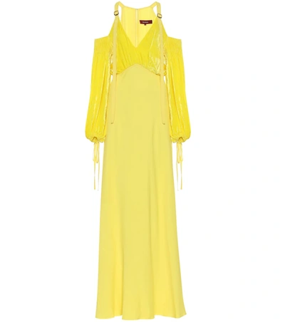 Sies Marjan Carter Cold-shoulder Georgette And Corduroy Gown In Yellow