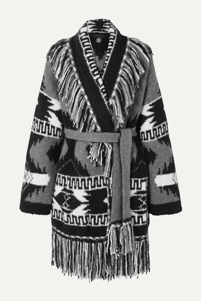 Alanui Fringed Cashmere And Silk-blend Jacquard Cardigan In Grey
