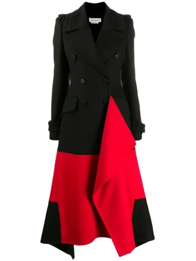 Alexander Mcqueen Asymmetric Double-breasted Two-tone Wool And Cashmere-blend Coat In Black