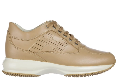 Hogan Women's Shoes Leather Trainers Sneakers Interactive In Beige